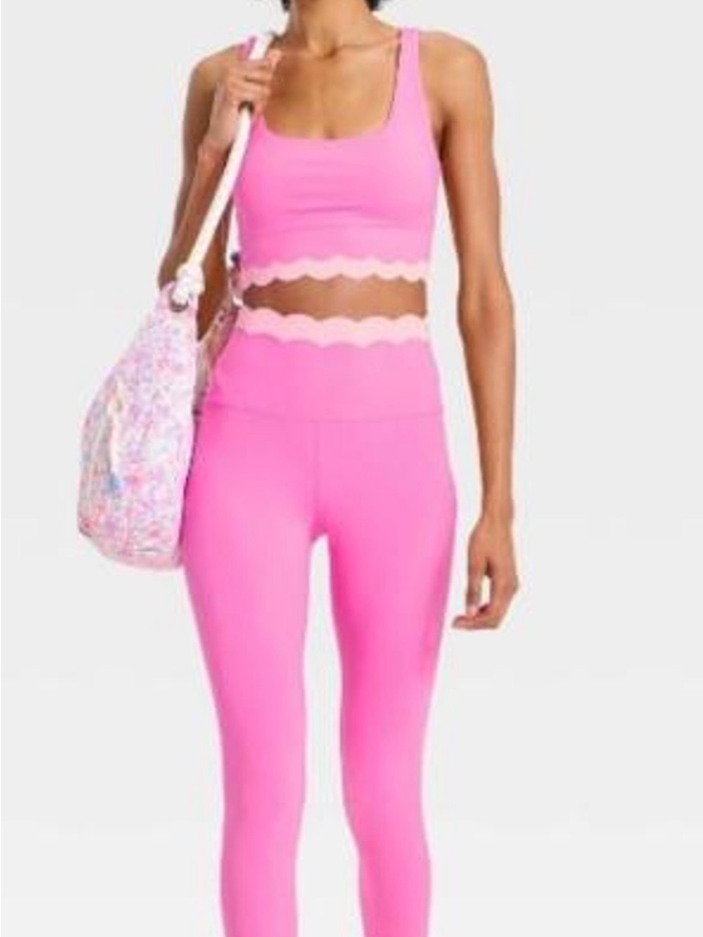 JoyLab Hot Pink Scallop-Trim Tank & Leggings Set